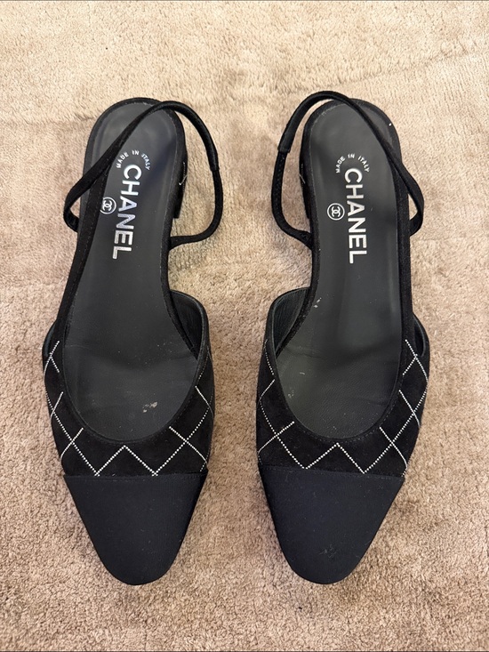 CHANEL Shoes - CHANEL Black Quilted Slingback Mules with Pointed Toe